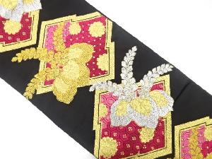 アンティーク　桐に松皮菱・古典柄模様織出し袋帯（着用可）